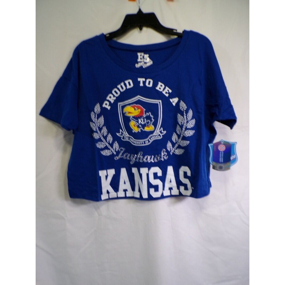 E5 College Classics Kansas Jayhawks Women's Cropped T-Shirt Medium Blue